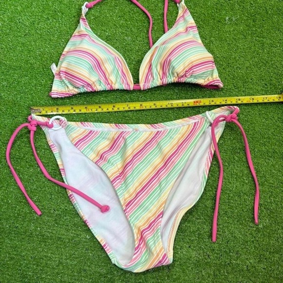 Vintage Y2K Aeropostale Women's XL/L Stripped‎ Pink Summer Bikini Two Piece - Picture 2 of 7